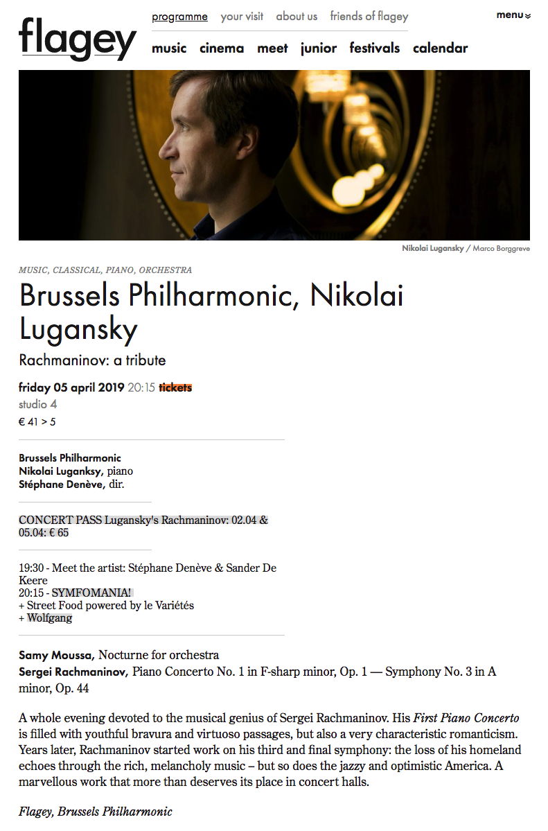 Page Internet. Flagey. Brussels Philharmonic, Nikolai Lugansky. Rachmaninov - a tribute. 2019-04-05